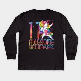 11th Birthday Girl 11 Years Old Awesome Unicorn Dabbing Bday Kids Long Sleeve T-Shirt